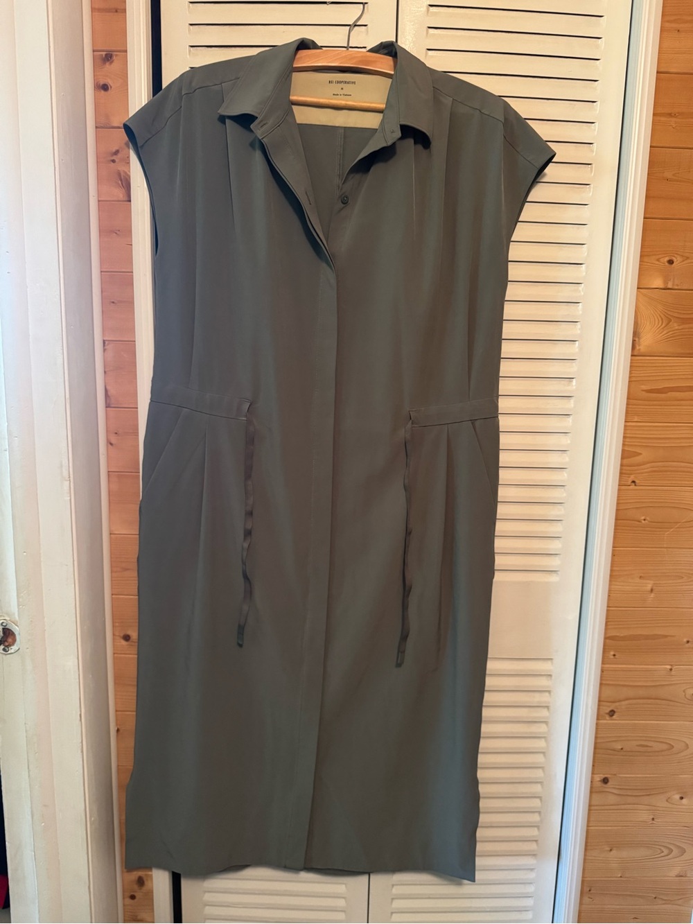 REI Cooperative Gray Midi Shirt Dress with Drawstring Waist